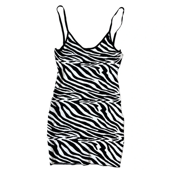 NWOT SUPERDOWN Allie Zebra Knit Mini Dress Size Medium Bodycon Backless - Picture 3 of 11